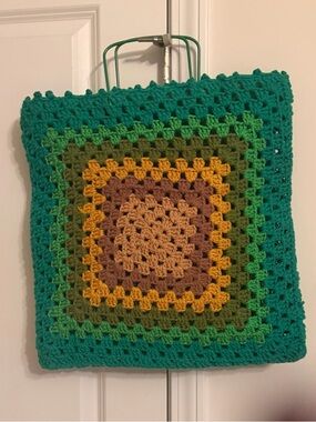 Handmade Multicolor Crochet Tote Bag - Green, Yellow, Brown